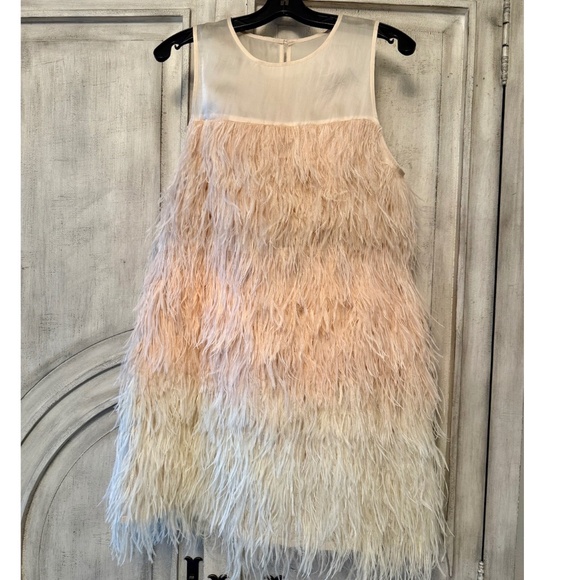 Cynthia Rowley Kitty Pink Ombre Feather Dress - NWT - Size L - Picture 1 of 6